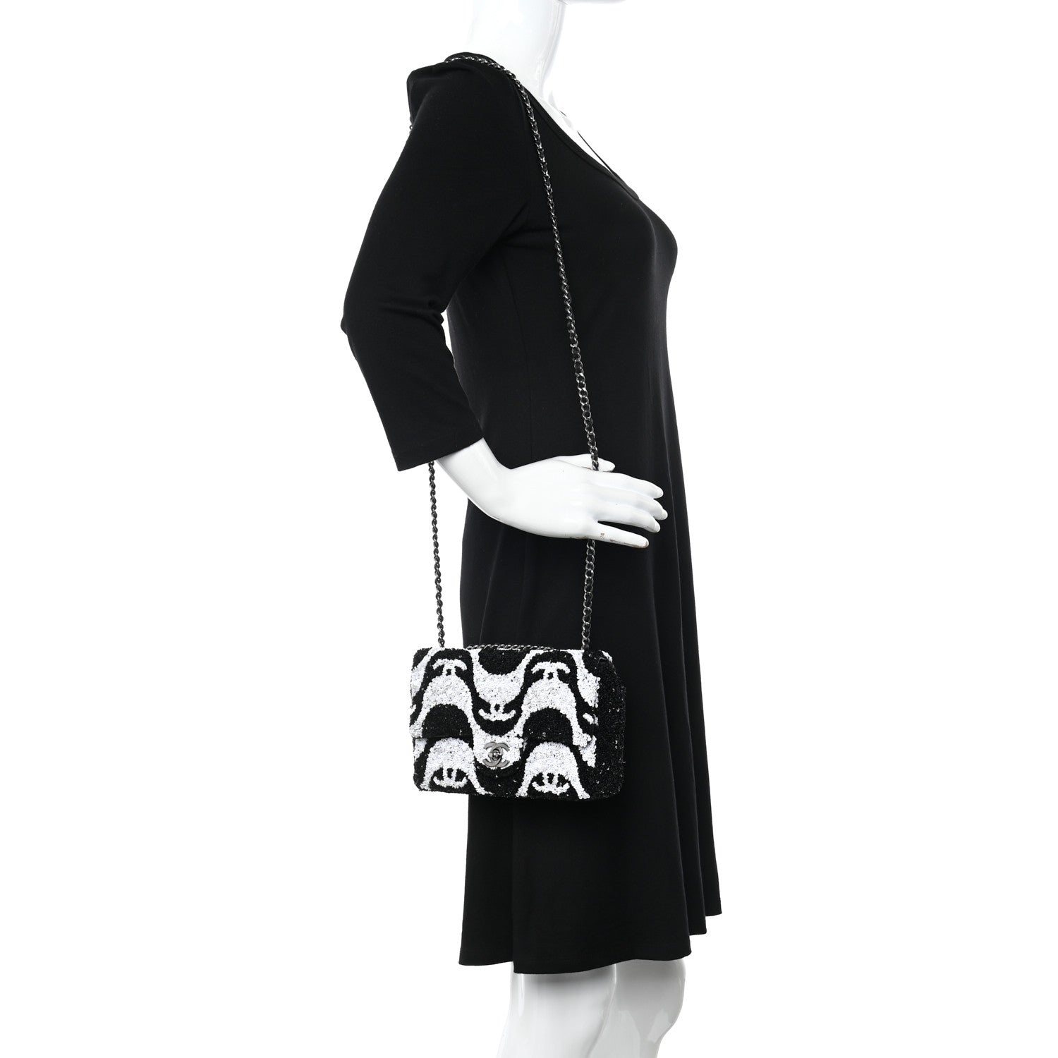 Chanel Sequin Mini Rectangular Flap Black White 2 of 11
