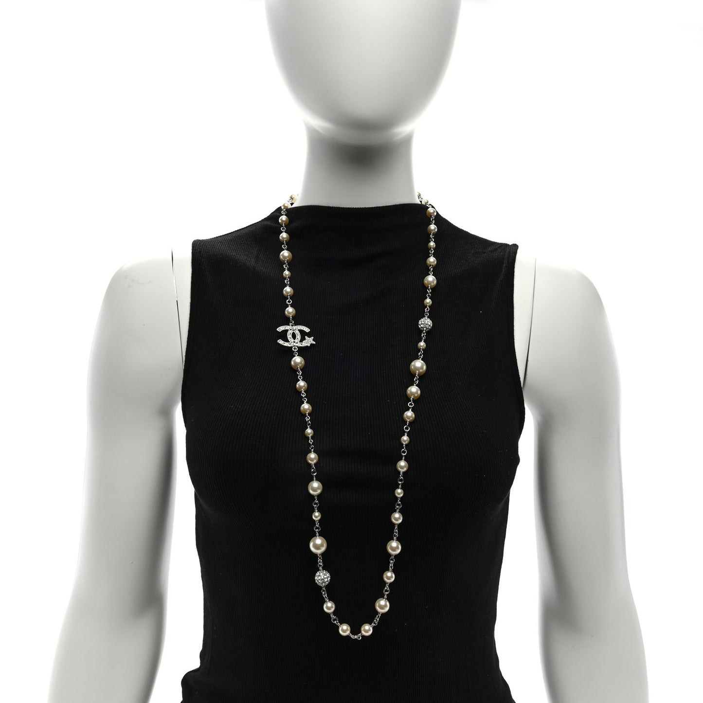Pearl Crystal CC Starfall Necklace Silver