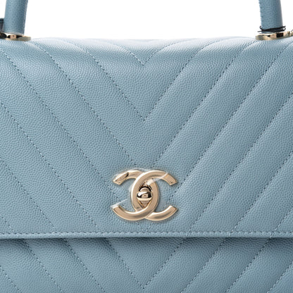 Chanel Caviar Chevron Quilted Small Coco Handle Flap Blue 10 of 11