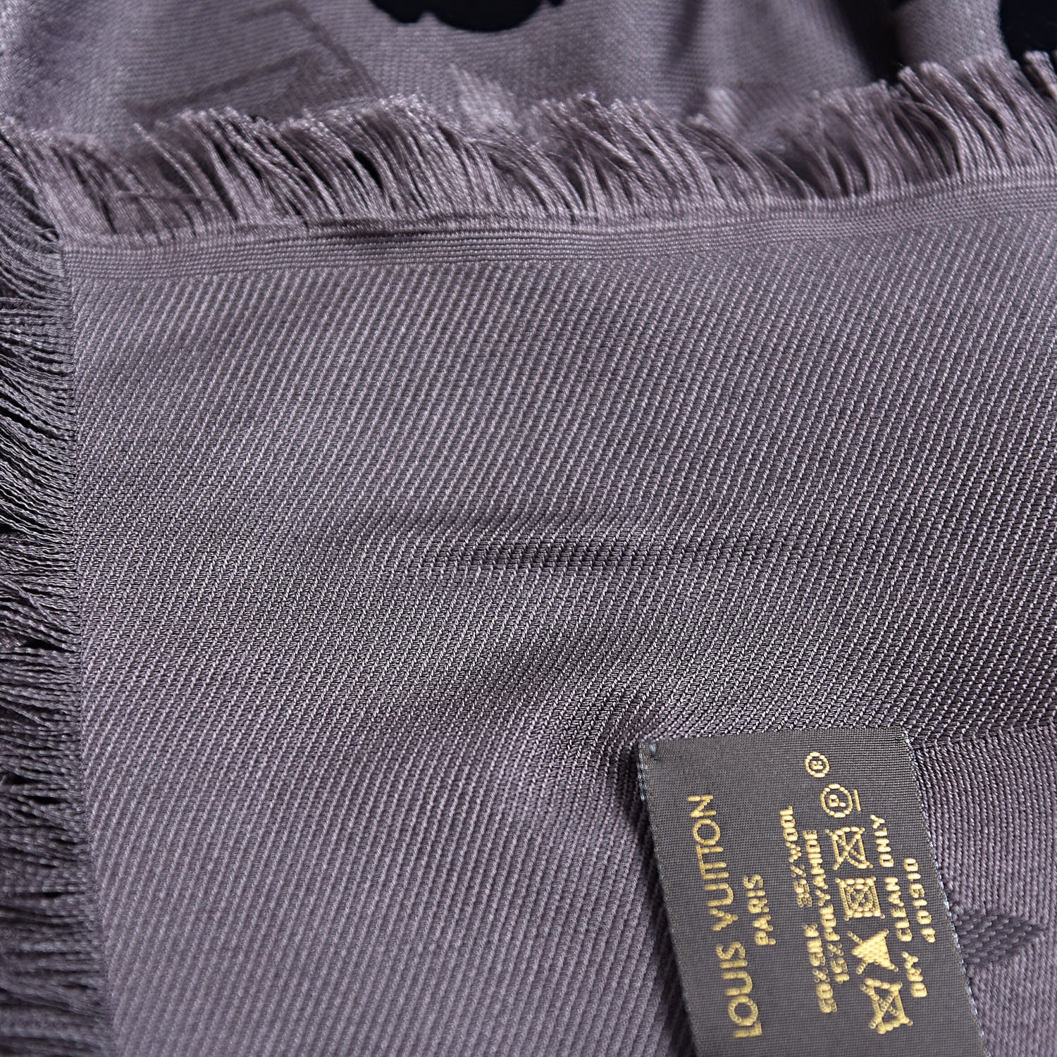 Louis Vuitton Wool Silk Monogram Poetic Shawl Grey Black 6 of 6