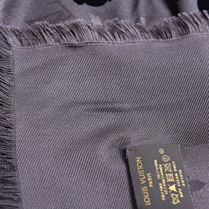 Louis Vuitton Wool Silk Monogram Poetic Shawl Grey Black 6 of 6