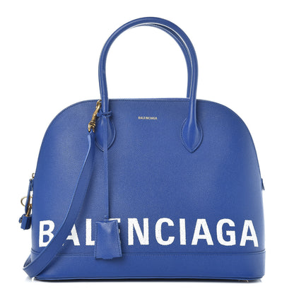 Balenciaga Signature Grained Calfskin Logo M Ville Top Handle Bag Bleu Roi White 2 of 14