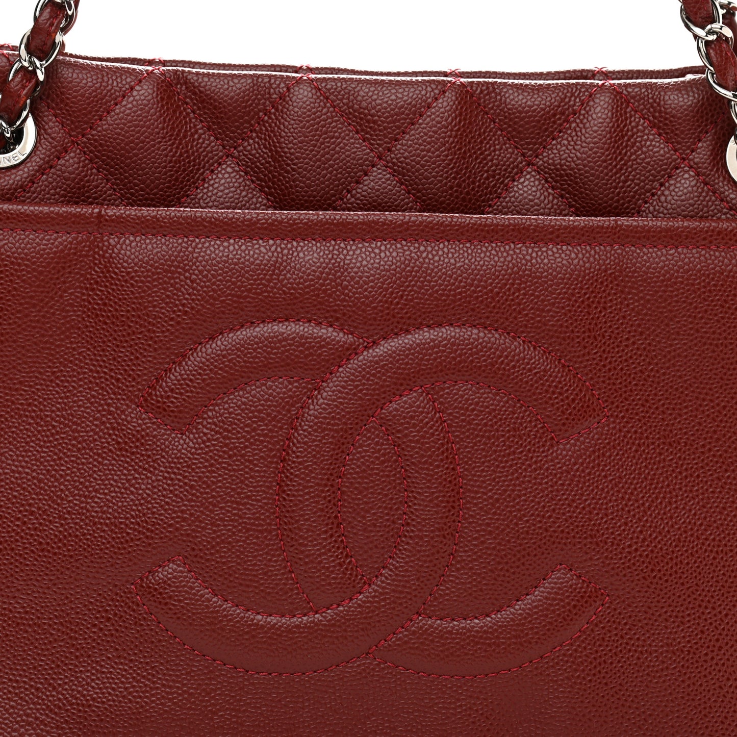 Caviar Quilted Large Timeless CC Soft Tote Dark Red