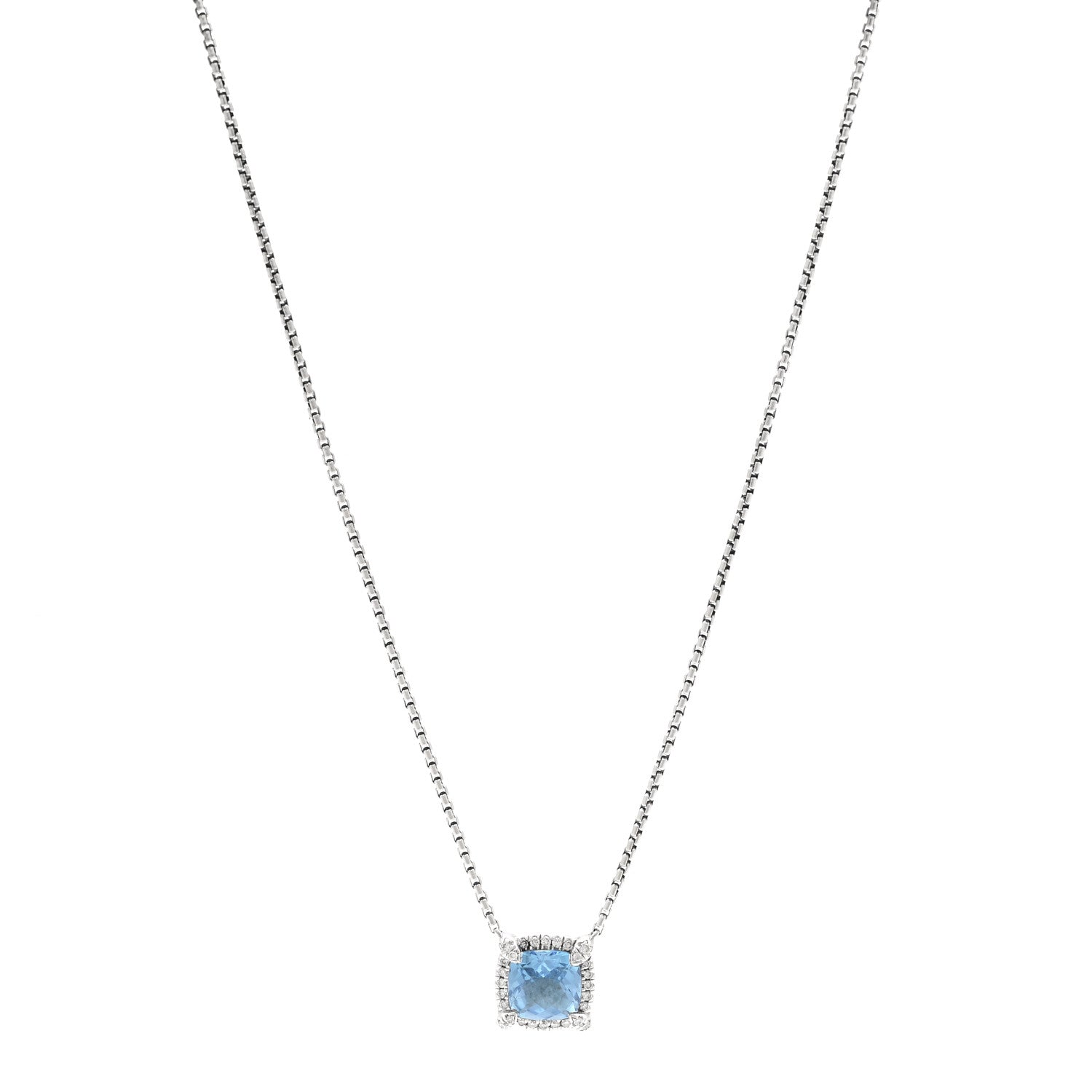 David Yurman Sterling SIlver Diamond Blue Topaz 7mm Petite Chatelaine Pave Bezel Pendant Necklace 1 of 4