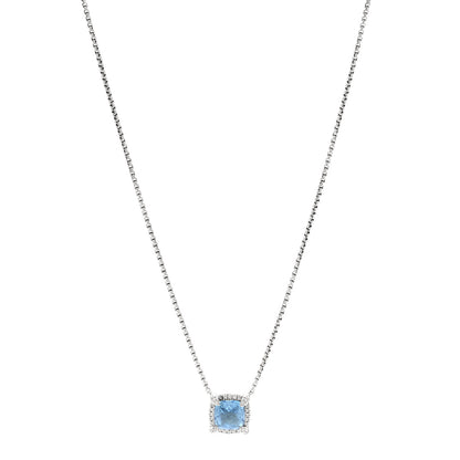 David Yurman Sterling SIlver Diamond Blue Topaz 7mm Petite Chatelaine Pave Bezel Pendant Necklace 1 of 4