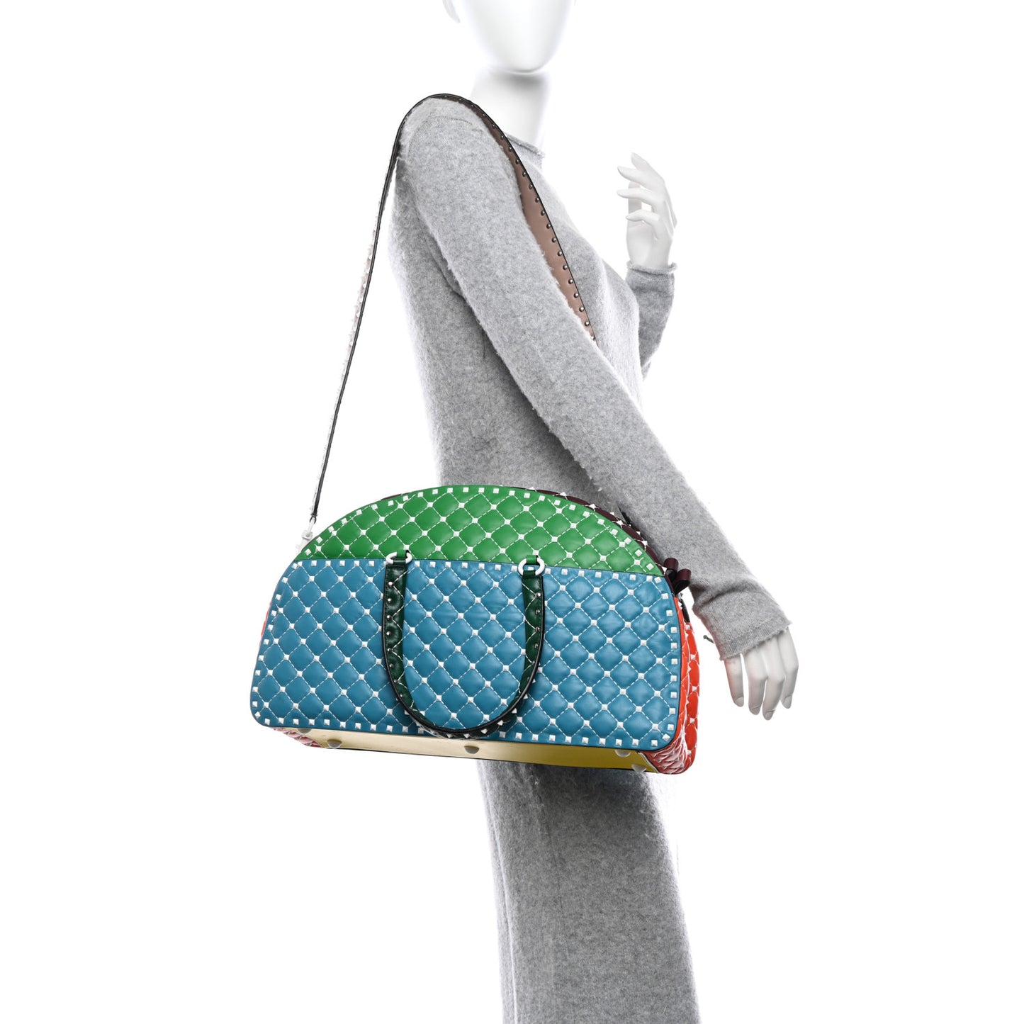 Lambskin Free Rockstud Spike Bowling Bag Multicolor