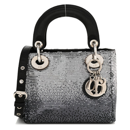 Christian Dior Satin Sequin Gradient Mini Lady Dior Black Silver 1 of 12