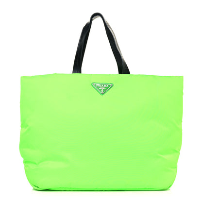 Prada Tessuto Nylon Soft Padded Medium Shopping Tote Verde Fluo 1 of 13