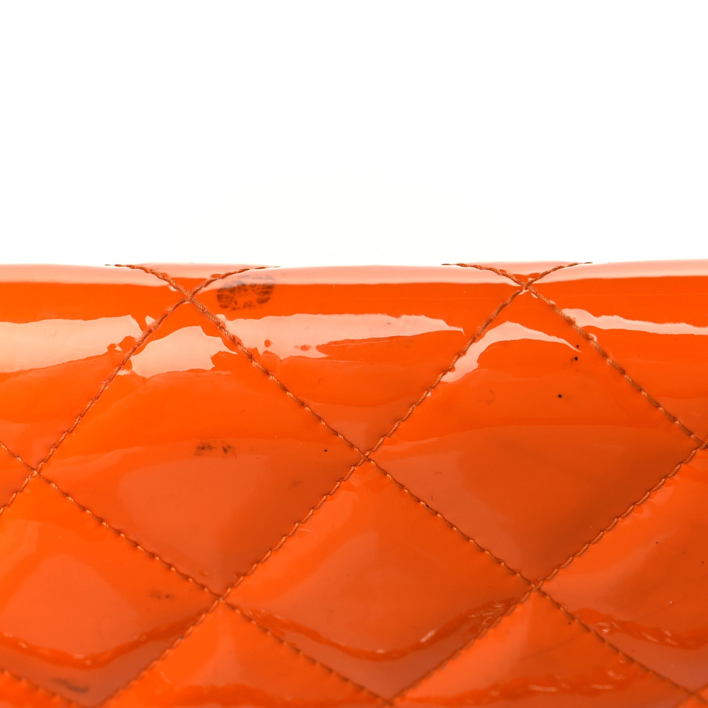 Patent Quilted Clutch with Chain Flap Orange