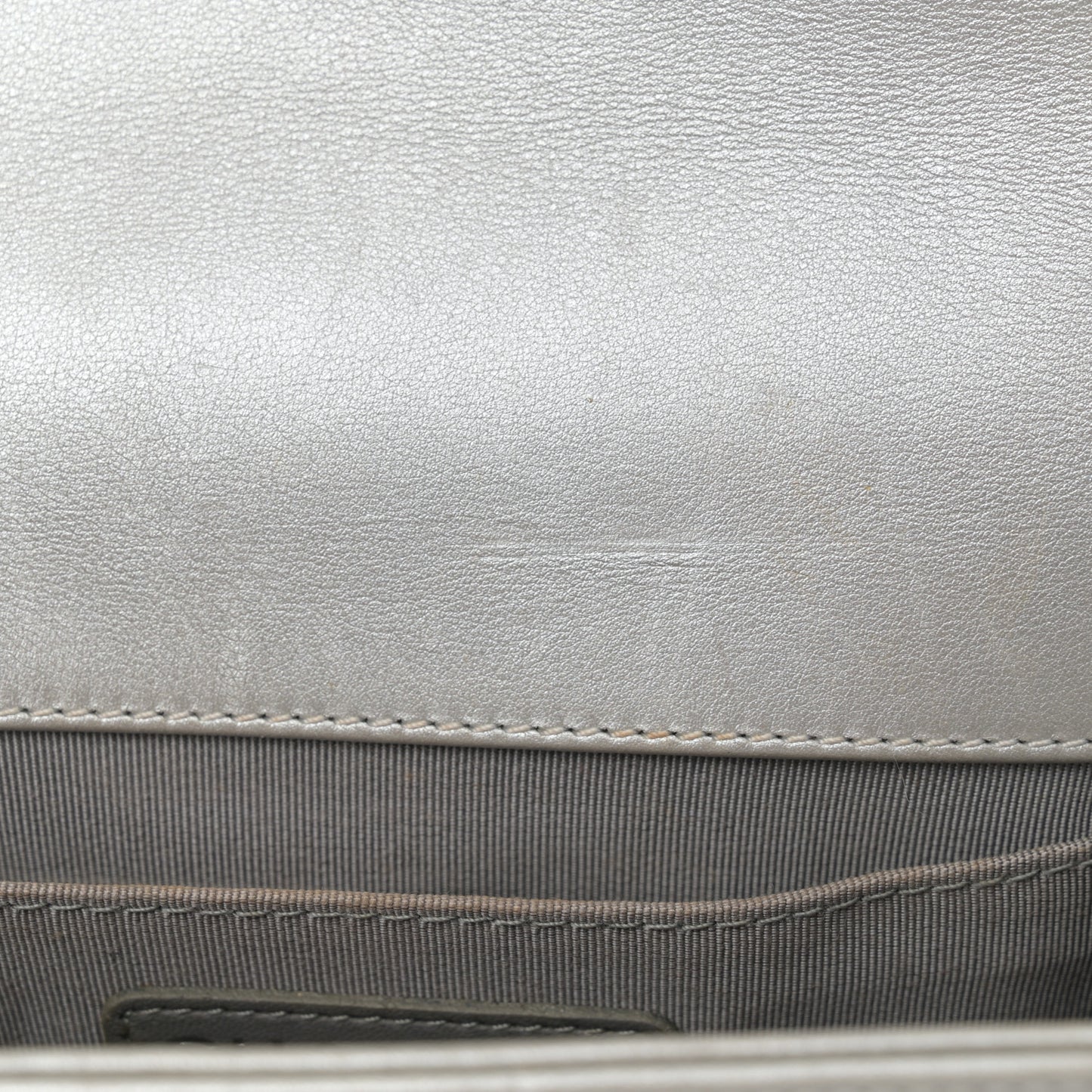 Metallic Lambskin Quilted Small Boy Flap Silver