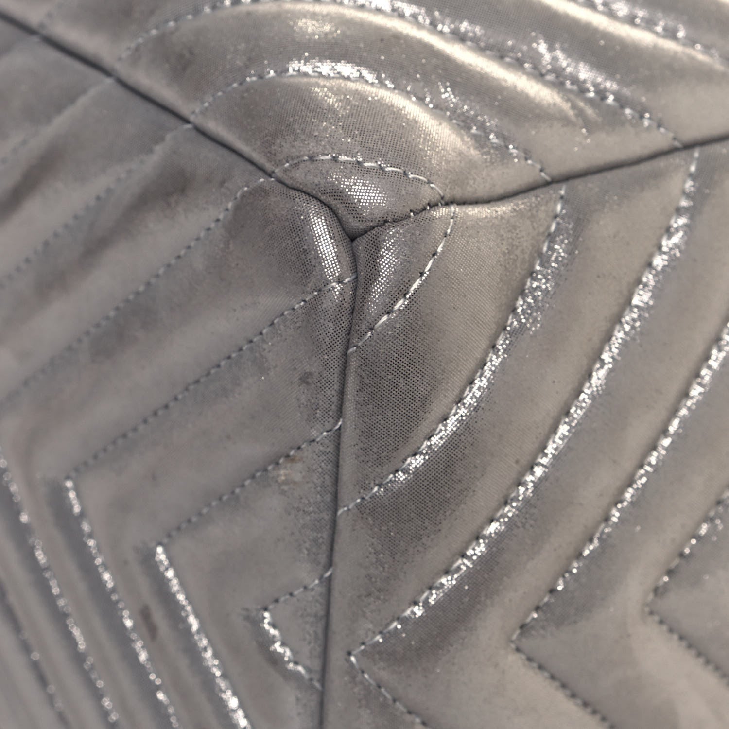 Chanel Iridescent Calfskin Chevron Small Urban Spirit Drawstring Bag Silver 9 of 17