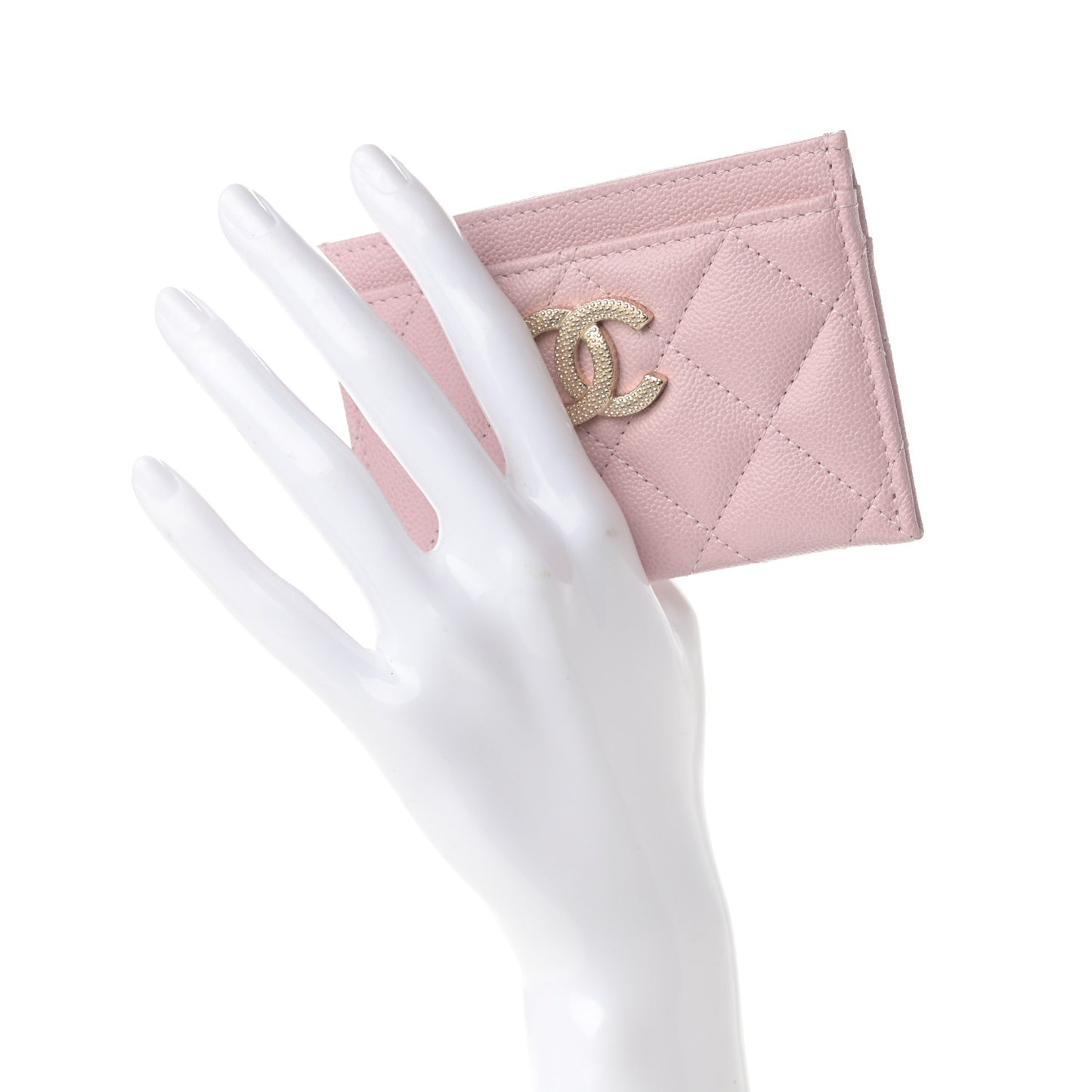 Caviar Quilted Studded CC Card Holder Light Pink
