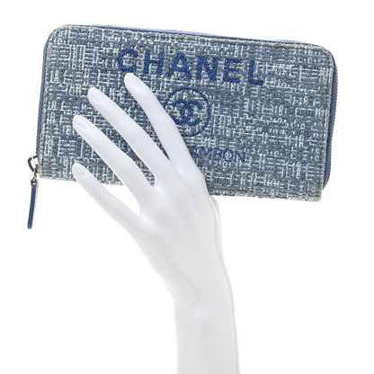 Chanel Canvas Deauville Large Zip Around Wallet Blue 2 of 8