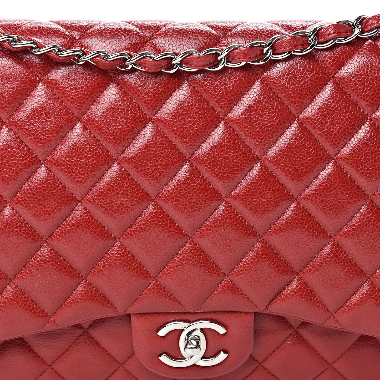 Caviar Quilted Maxi Double Flap Red