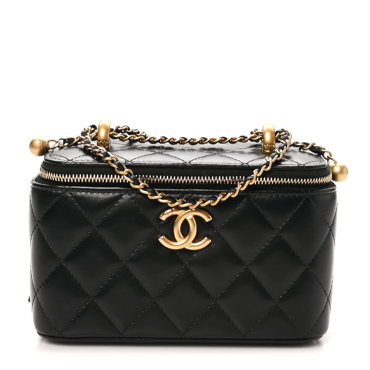 Calfskin Quilted Perfect Fit Vanity Case With Chain Black