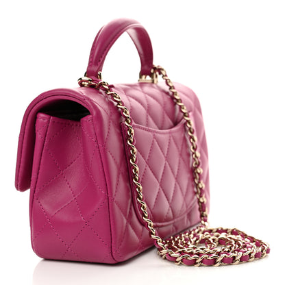 Chanel Lambskin Quilted Mini Top Handle Rectangular Flap Fuchsia 3 of 10