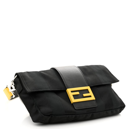 Fendi Recycled Nylon Vitello Grace Light Pequin Logo Puffer Belt Baguette Bag Black Sunflower 4 of 10