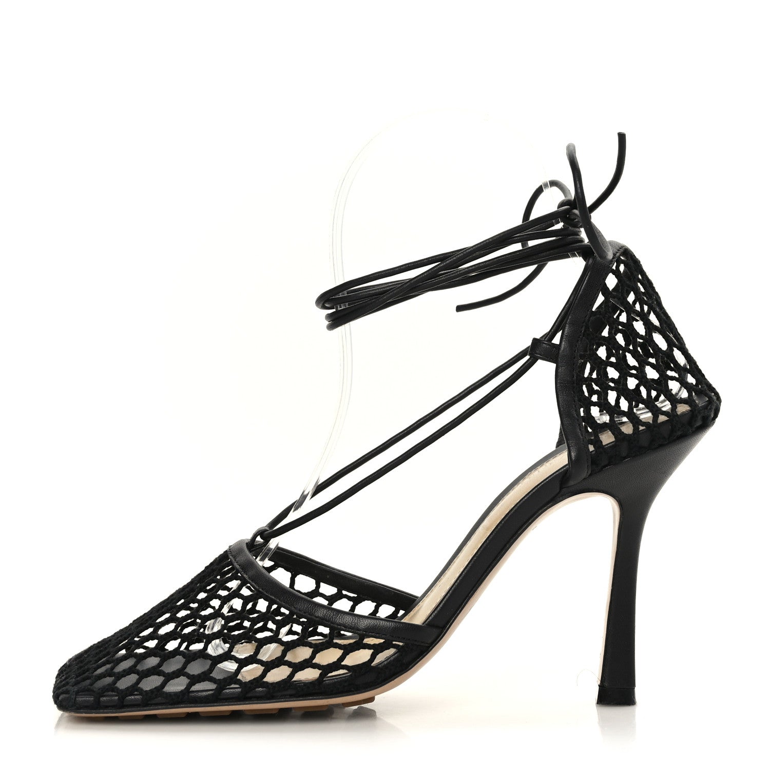 Bottega Veneta Mesh Nappa Stretch Ankle Tie Sandals 38.5 Black 1 of 7