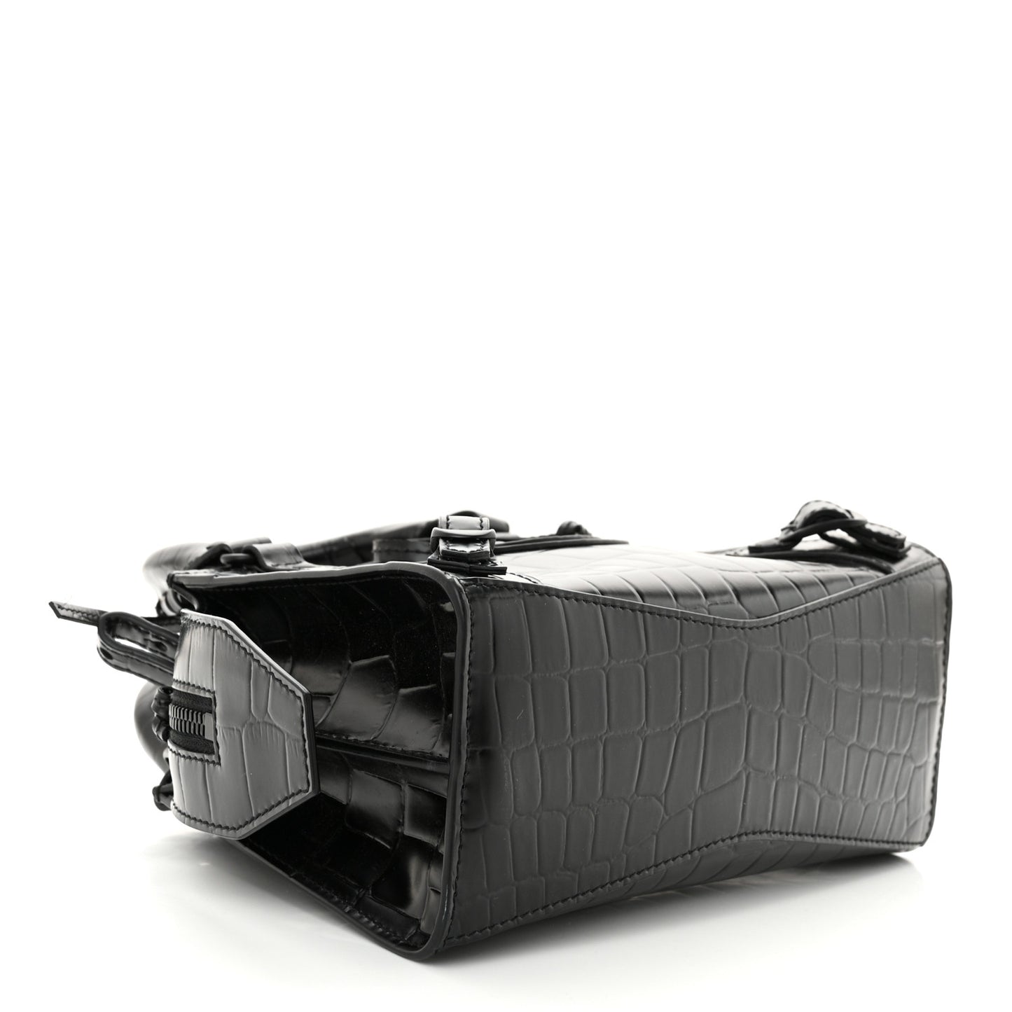 Semi Shiny Calfskin Crocodile Embossed Neo Classic Black Hardware Mini City Black