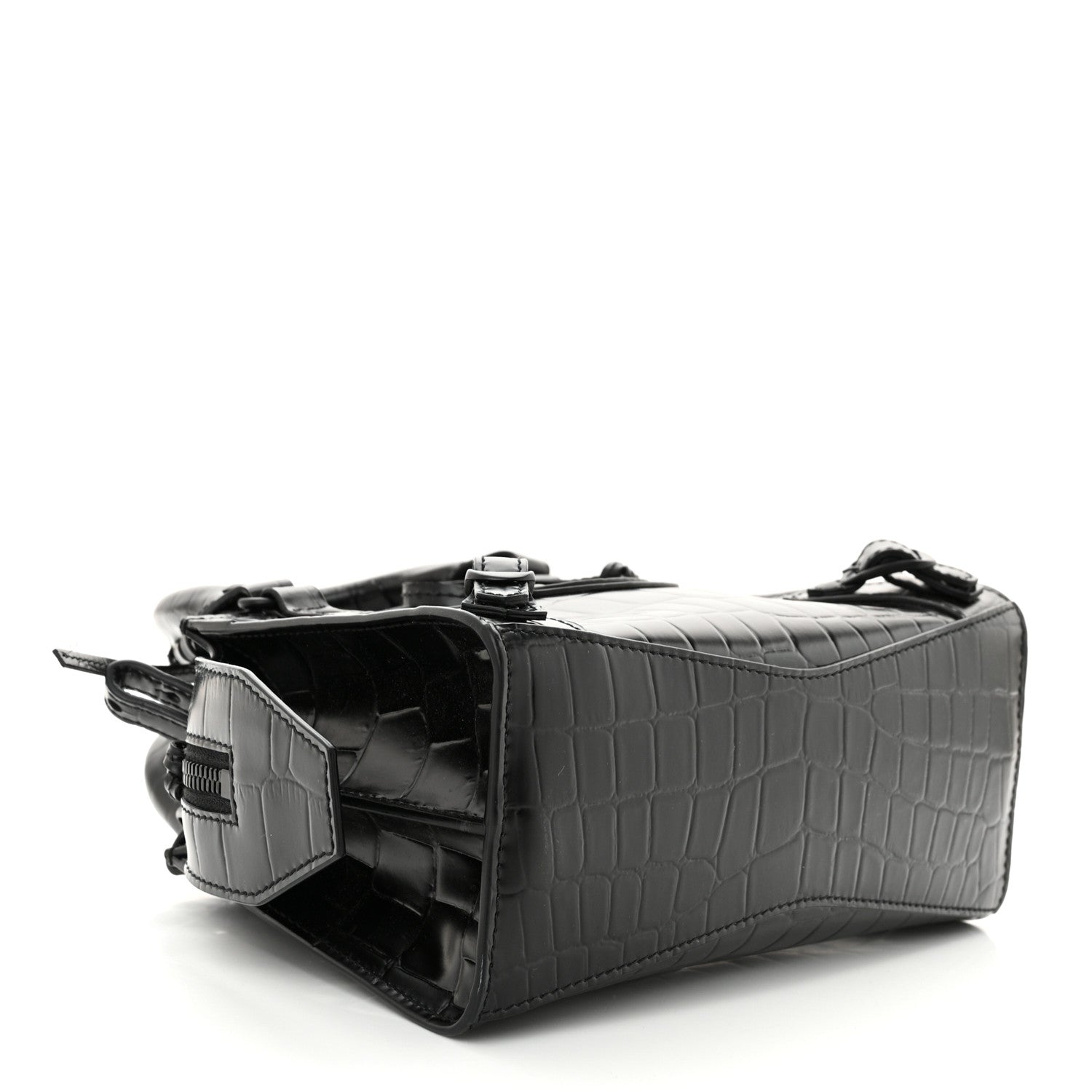 Balenciaga Semi Shiny Calfskin Crocodile Embossed Neo Classic Black Hardware Mini City Black 3 of 9