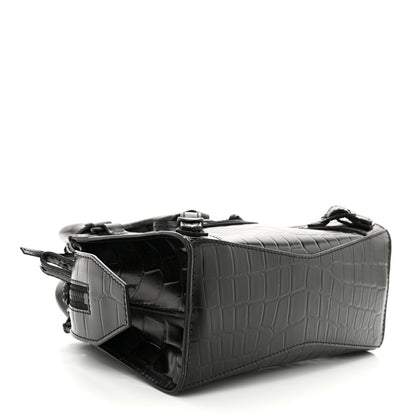 Balenciaga Semi Shiny Calfskin Crocodile Embossed Neo Classic Black Hardware Mini City Black 3 of 9
