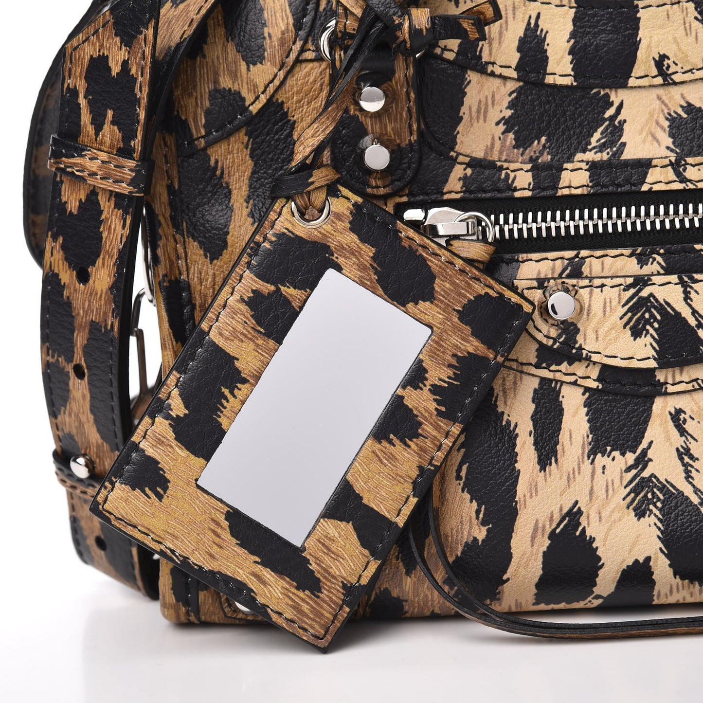 Smooth Calfskin Leopard Print Classic Silver Hardware Mini City Beige