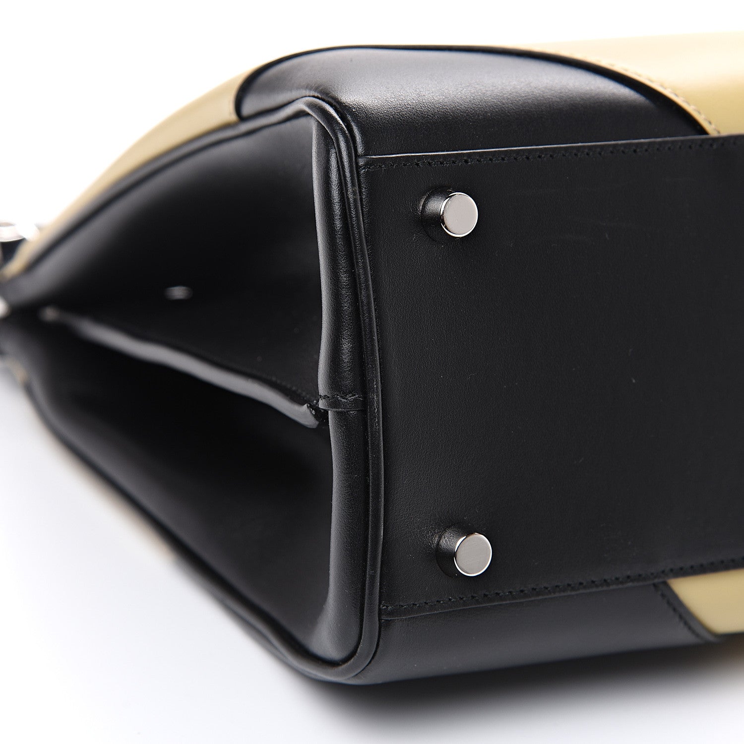 Gucci Smooth Calfskin Diagonal Striped Medium Zumi Top Handle Bag Black Beige 8 of 10