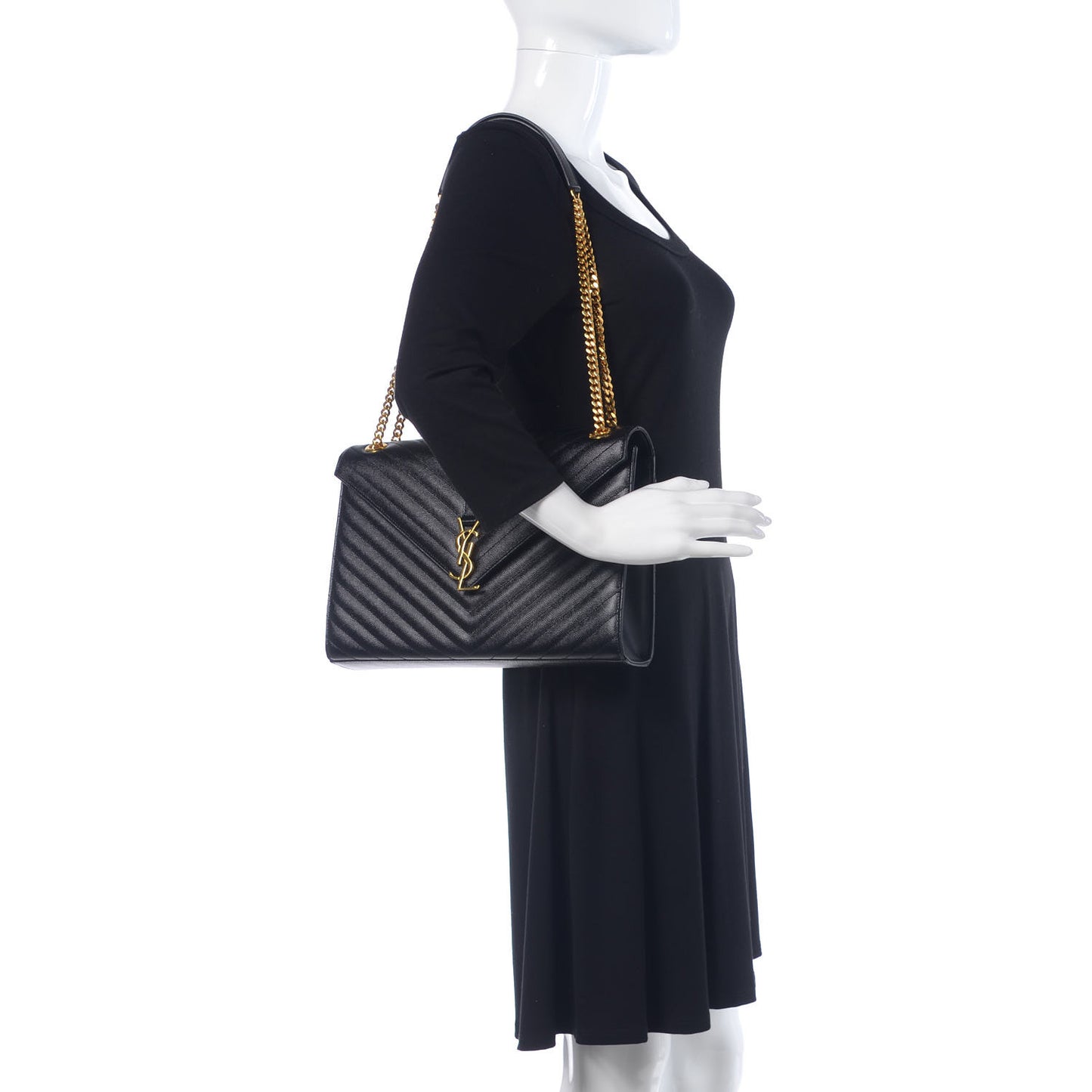 Grain De Poudre Matelasse Chevron Large Monogram Satchel Black
