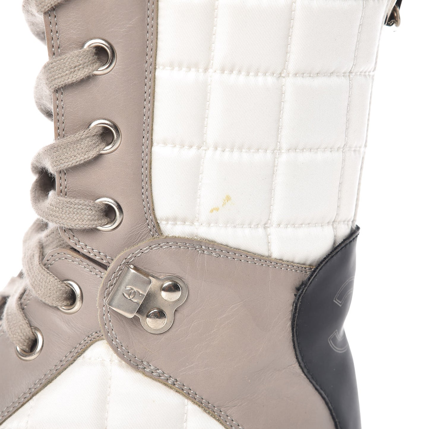 Calfskin Nylon Quilted Boots 36 White Grey Black