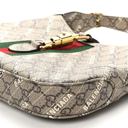 Gucci X BALENCIAGA GG Supreme Monogram Striped Logo Print Web Small Jackie 1961 Hobo Beige Ebony Mystic White 10 of 10