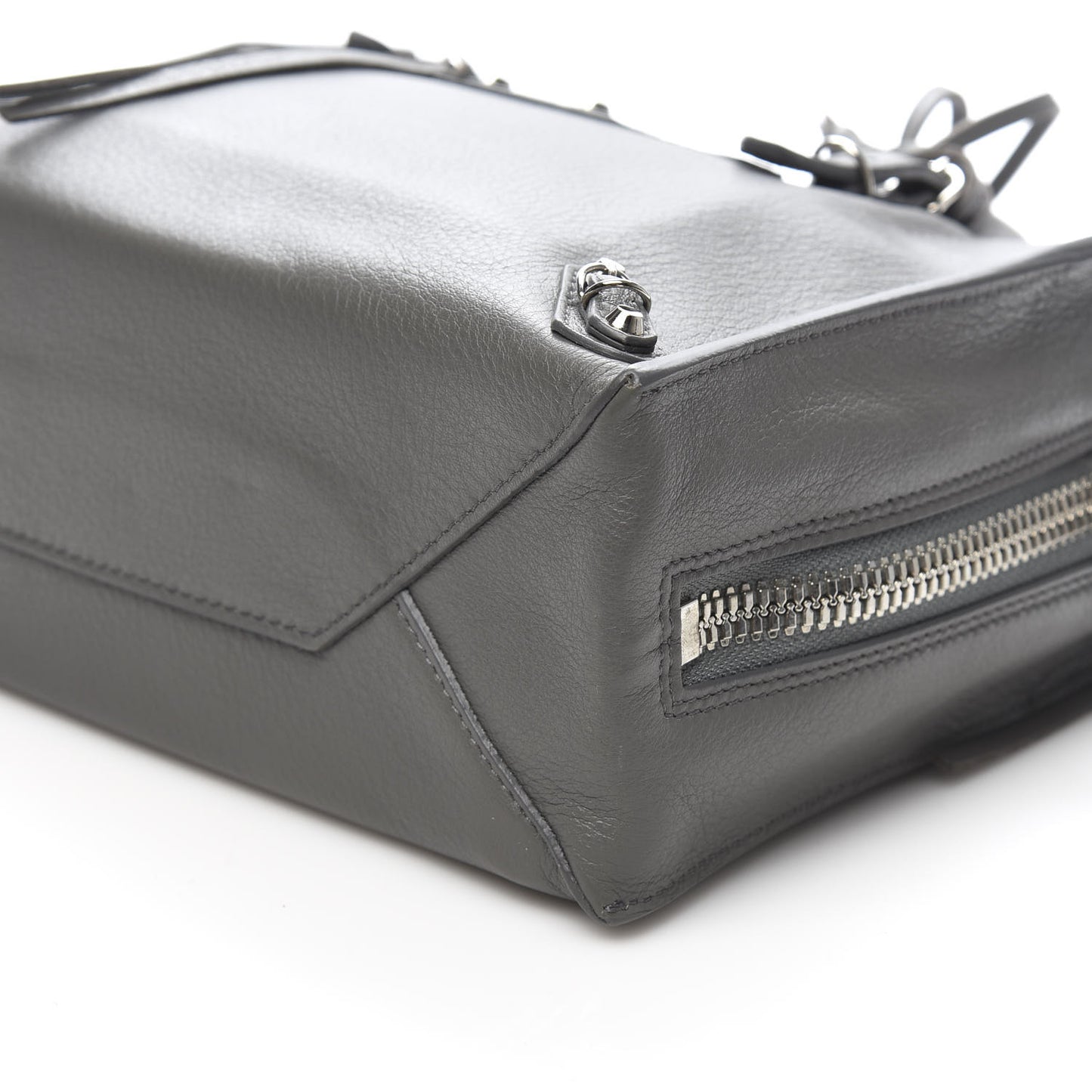 Calfskin Papier Mini A4 Zip Around Tote Gris Metal