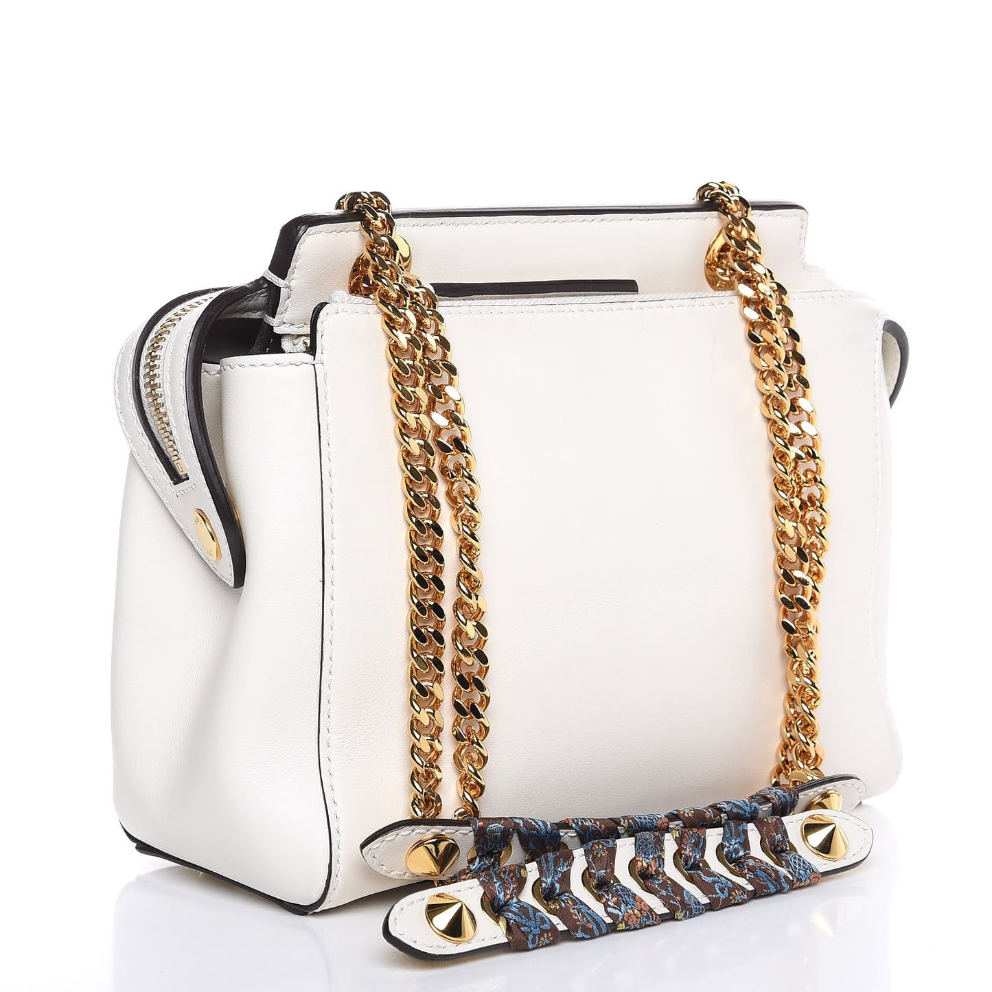 Vitello Baltico Ribbon Lace Up Floral Small DotCom Click Chain Satchel White Multicolor