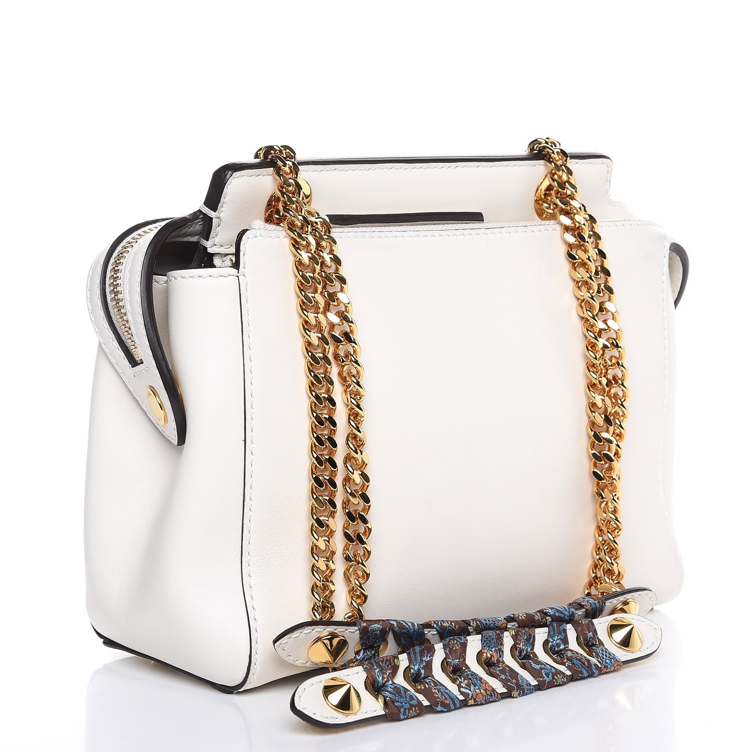 Fendi Vitello Baltico Ribbon Lace Up Floral Small DotCom Click Chain Satchel White Multicolor 3 of 7
