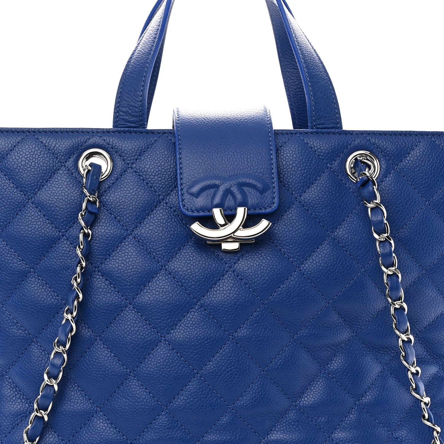 Caviar Quilted Large CC Box Shopping Tote Blue