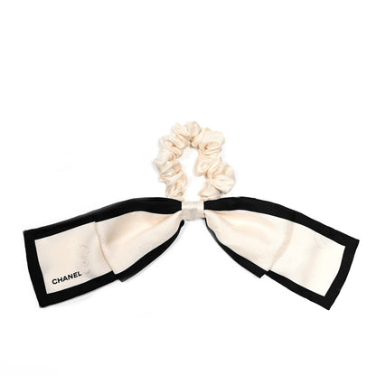 Chanel Silk Twill Hair Tie Ivory Black 1 of 3