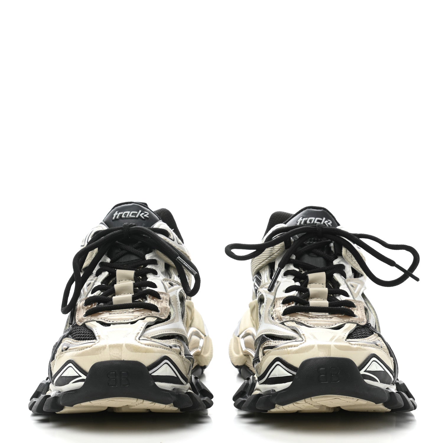 Balenciaga Rubber Mesh Bi-Color Womens Track.2 Open Sneakers 39 Beige Black 2 of 8