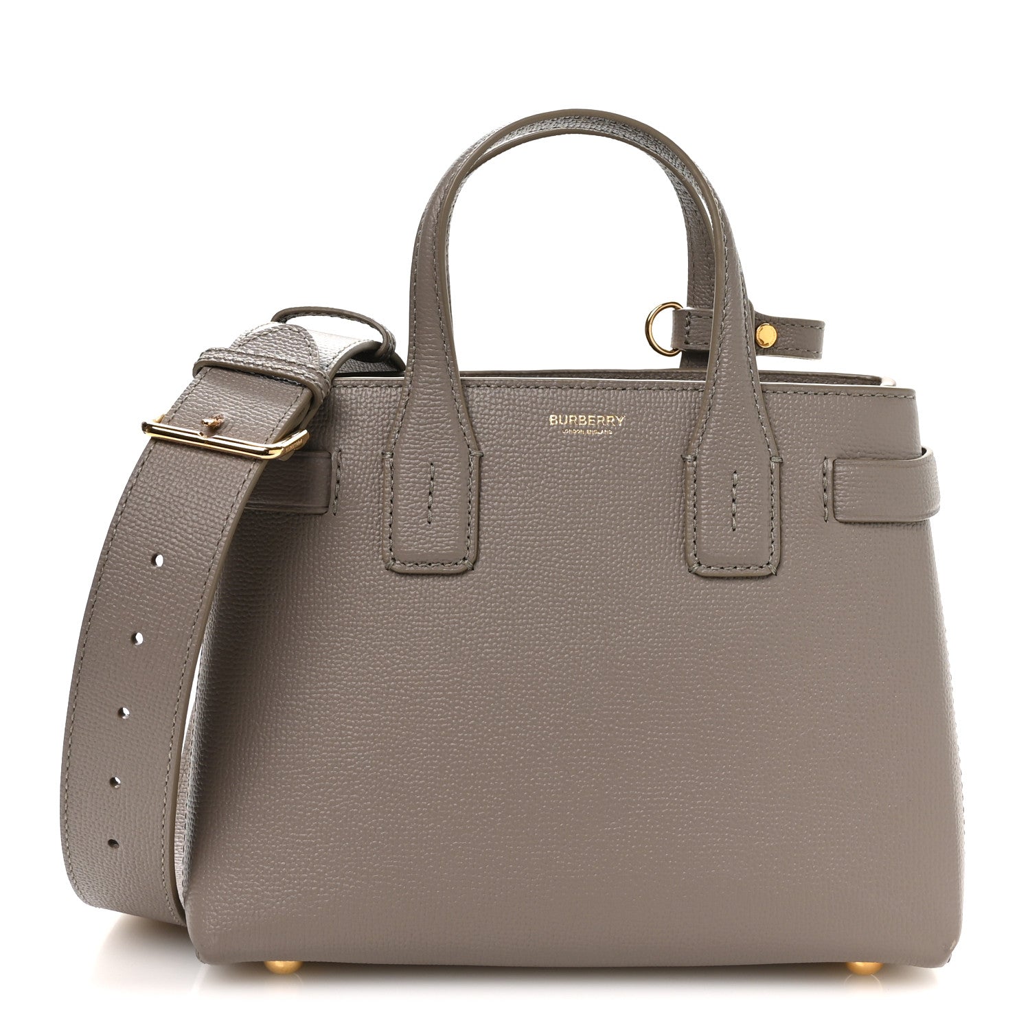 Burberry Grainy Calfskin House Check Small Banner Tote Taupe Brown 1 of 11
