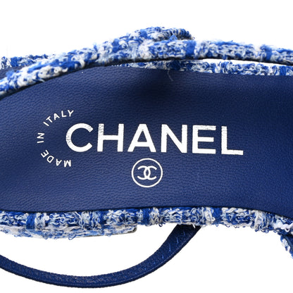 Chanel Tweed Cap Toe CC Slingback Flat 39 Blue Black 6 of 9