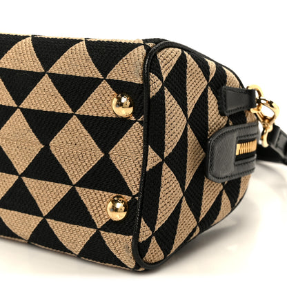 Prada Jacquard Saffiano Triangolo Symbole Embroidered Top Handle Crossbody Bag Black Corda 10 of 10