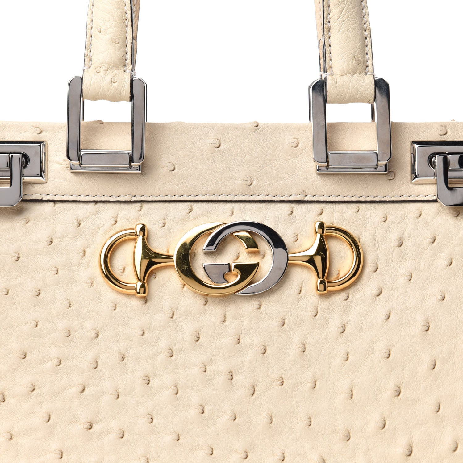 Gucci Ostrich Small Zumi Top Handle Bag Ivory 10 of 10