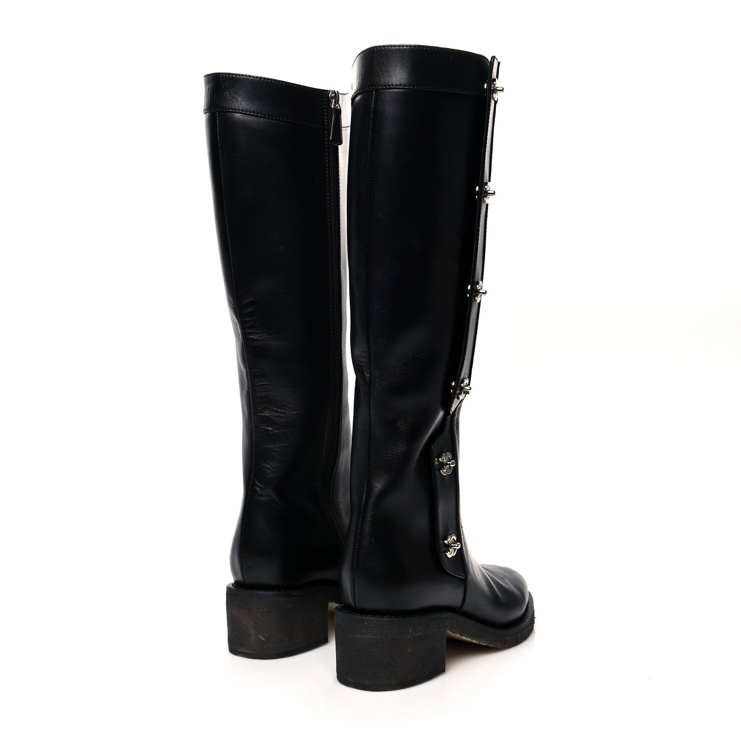 Calfskin CC Turnlock High Boots 39 Black