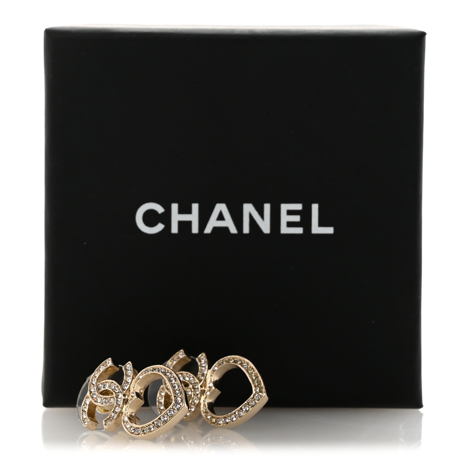 Chanel Crystal CC Heart Drop Earrings Gold 5 of 5