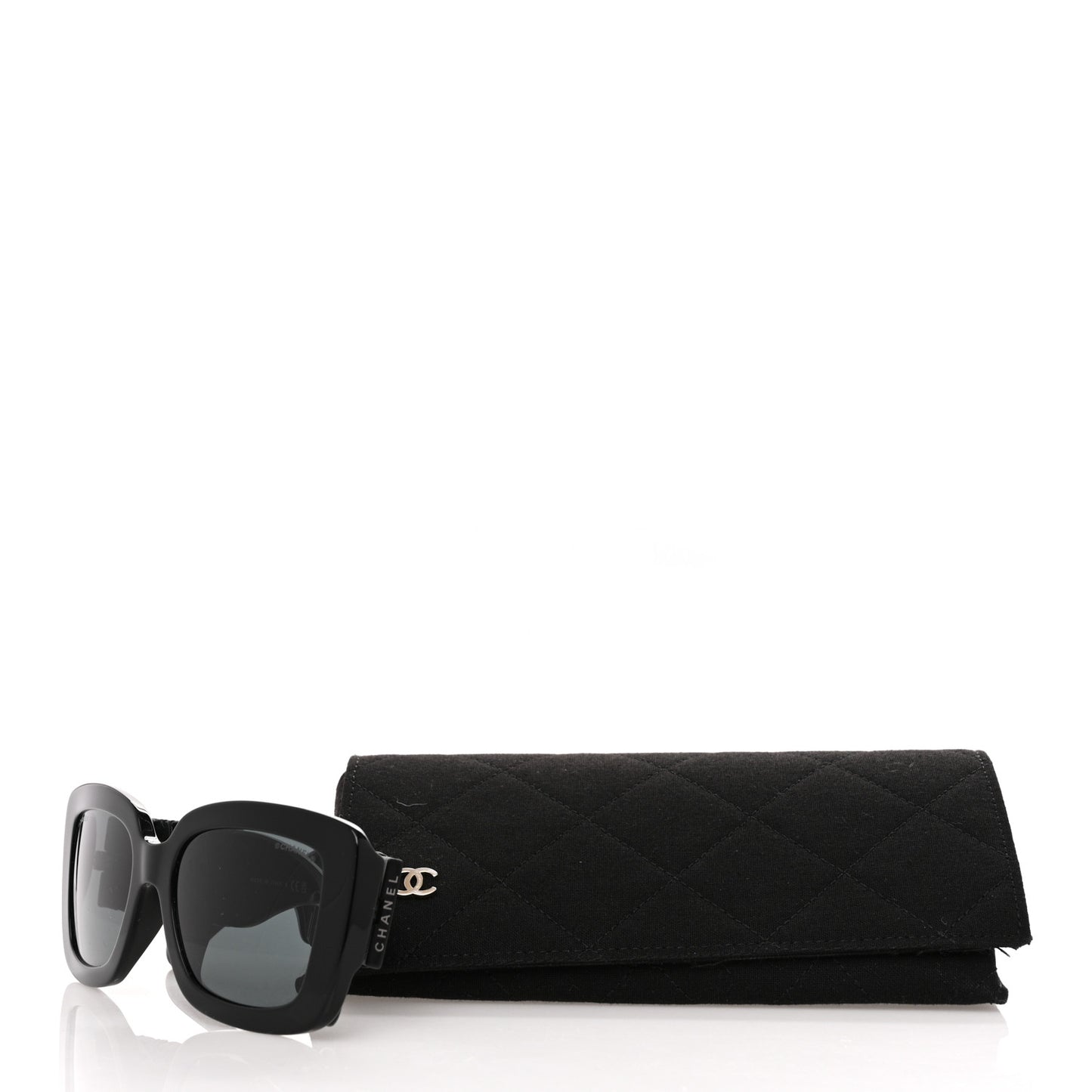 Acetate Calfskin Polarized Square Sunglasses 5473-Q-A Black