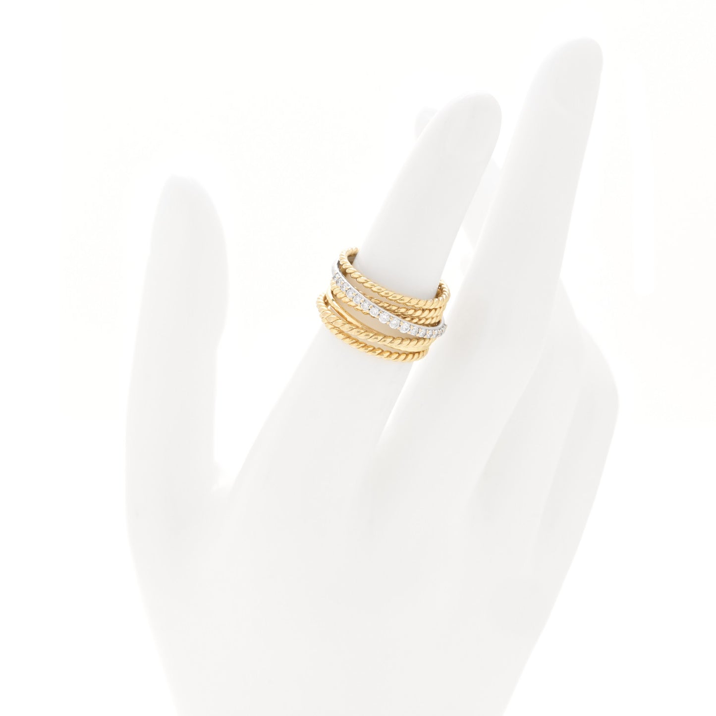 18K Yellow Gold Diamond 11mm Wide Crossover Ring 50 5.25