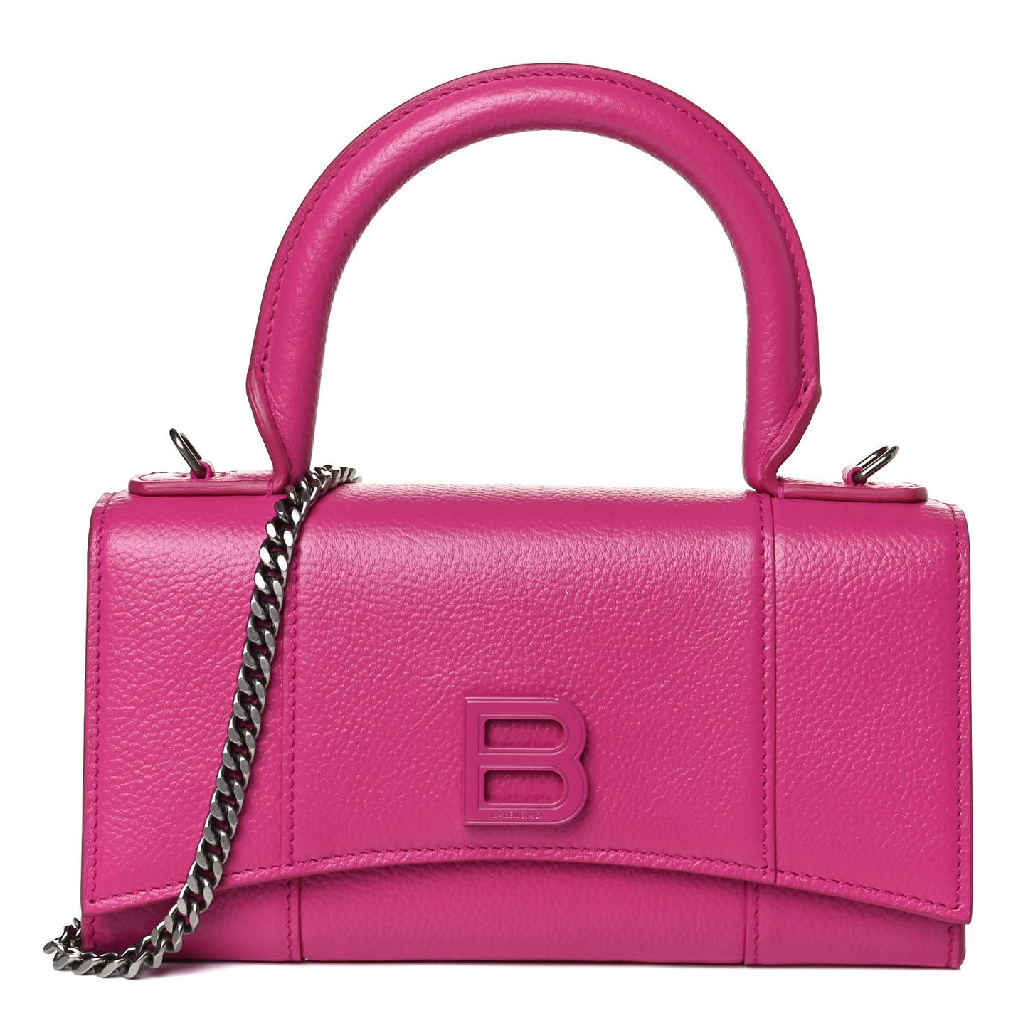 Grained Calfskin Tonal B Hourglass Top Handle Crossbody Phone Holder Fuchsia