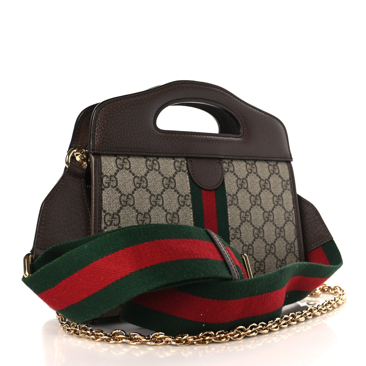 Gucci GG Supreme Monogram Textured Dollar Calfskin Web Small Ophidia Slip Handle Tote Beige Ebony New Acero 4 of 10