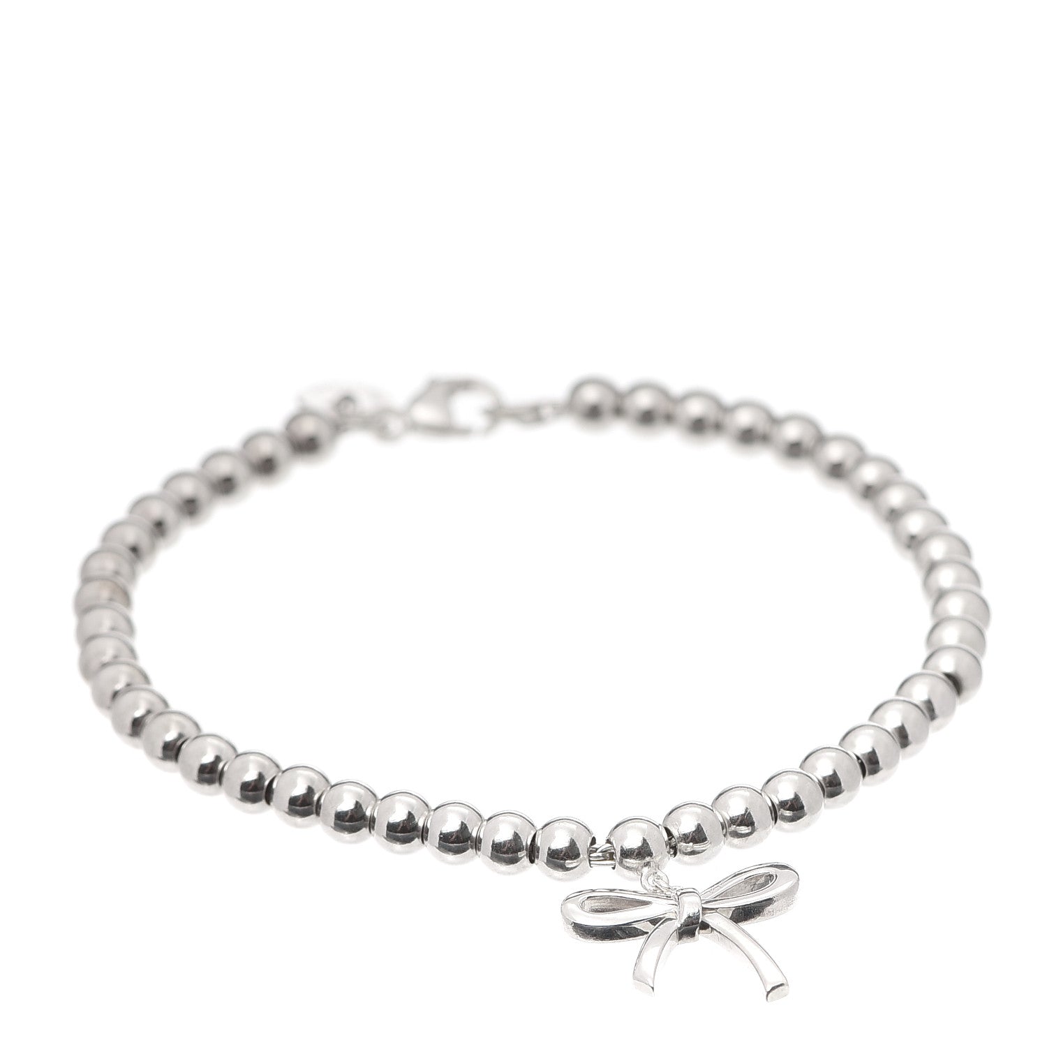 Tiffany Sterling Silver 4mm Bow Bead Bracelet 1 of 6