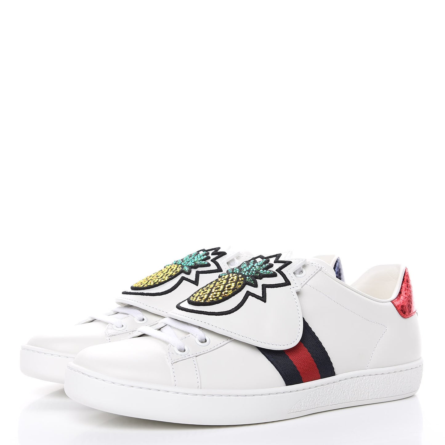 Calfskin Ayers Crystal Web Womens New Ace Pineapple Sneakers 38 White