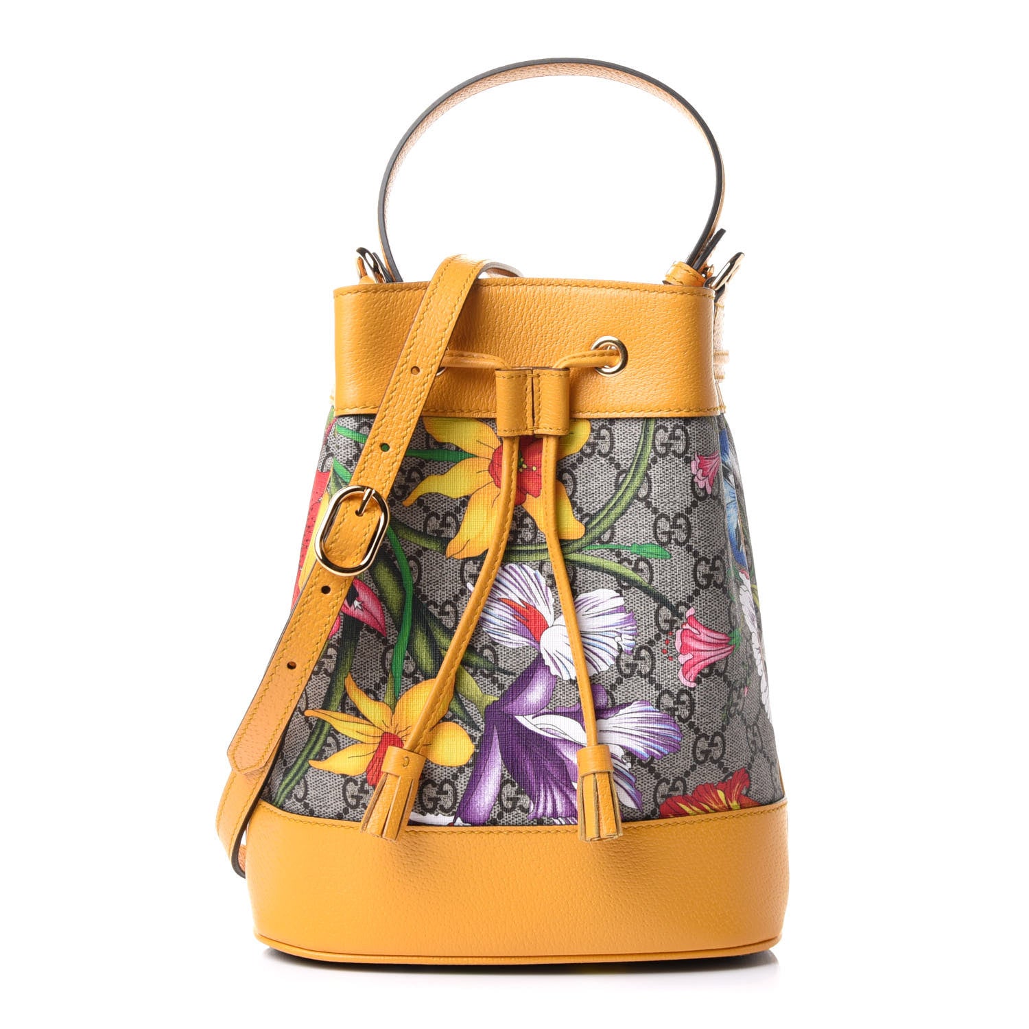 Gucci GG Supreme Monogram Flora Small Ophidia Bucket Bag Beige Multicolor Crop 1 of 12