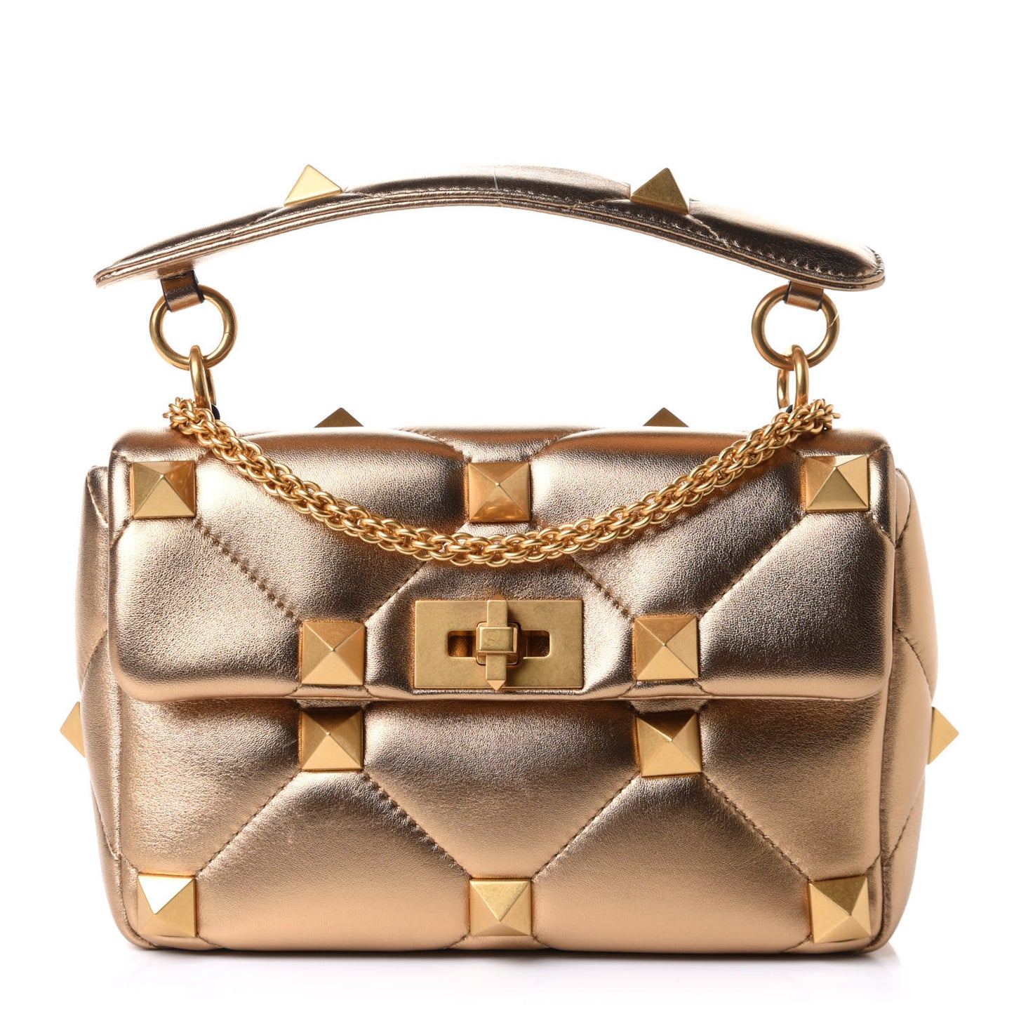 Nappa Medium Roman Stud Shoulder Bag Antique Brass